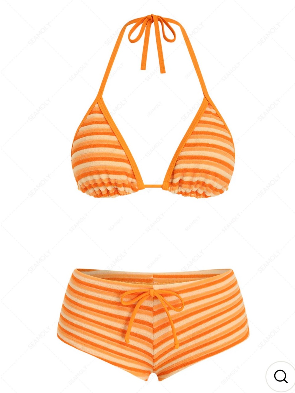 Seamolly Orange Stripe Terrycloth Bikini Cheeky Boyshort swim set S NWT